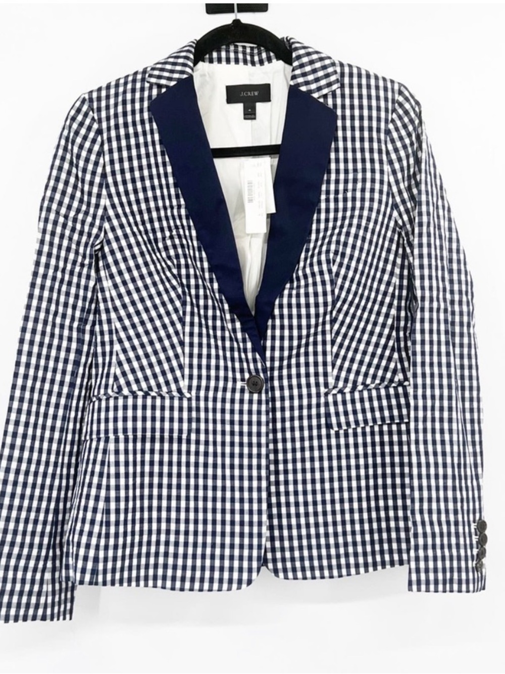 J.Crew Puckered Gingham Blazer Navy White G2016 NWT